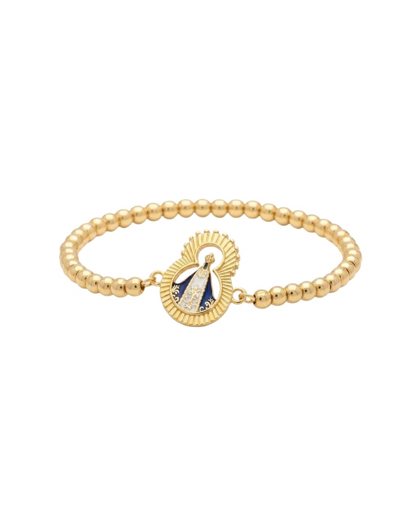 Pulsera Denario Virgen con Esferas Doradas