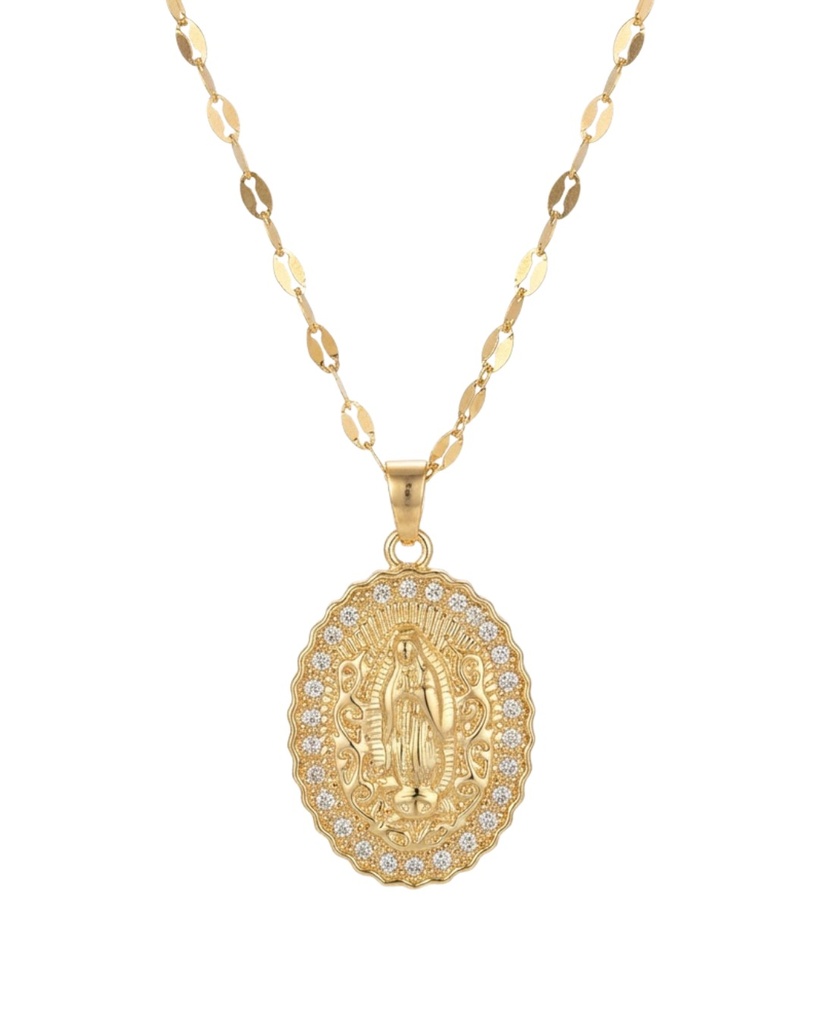 [4152] Cadena Virgen Guadalupe Ovalada Dorado