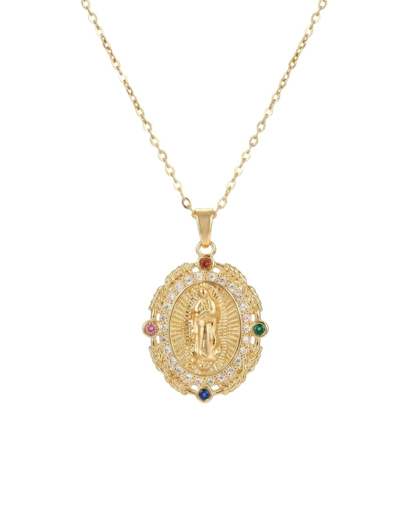 [4153] Cadena Virgen Guadalupe multicolor dorado