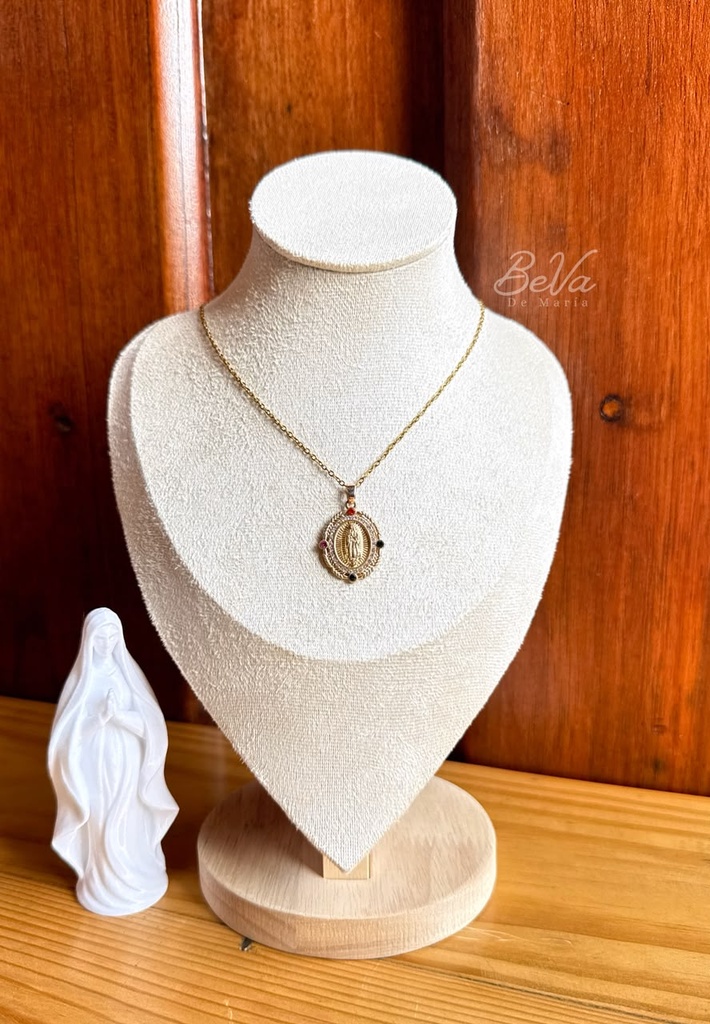 [4153] Cadena Virgen Guadalupe multicolor dorado
