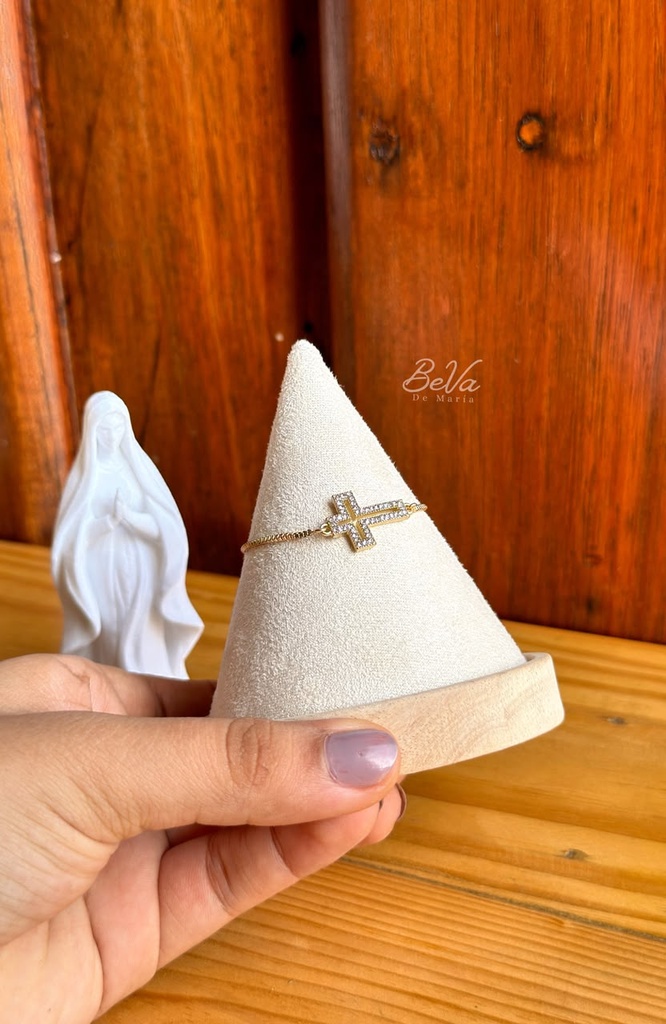 [4156] Pulsera Cruz ajustable circones dorada