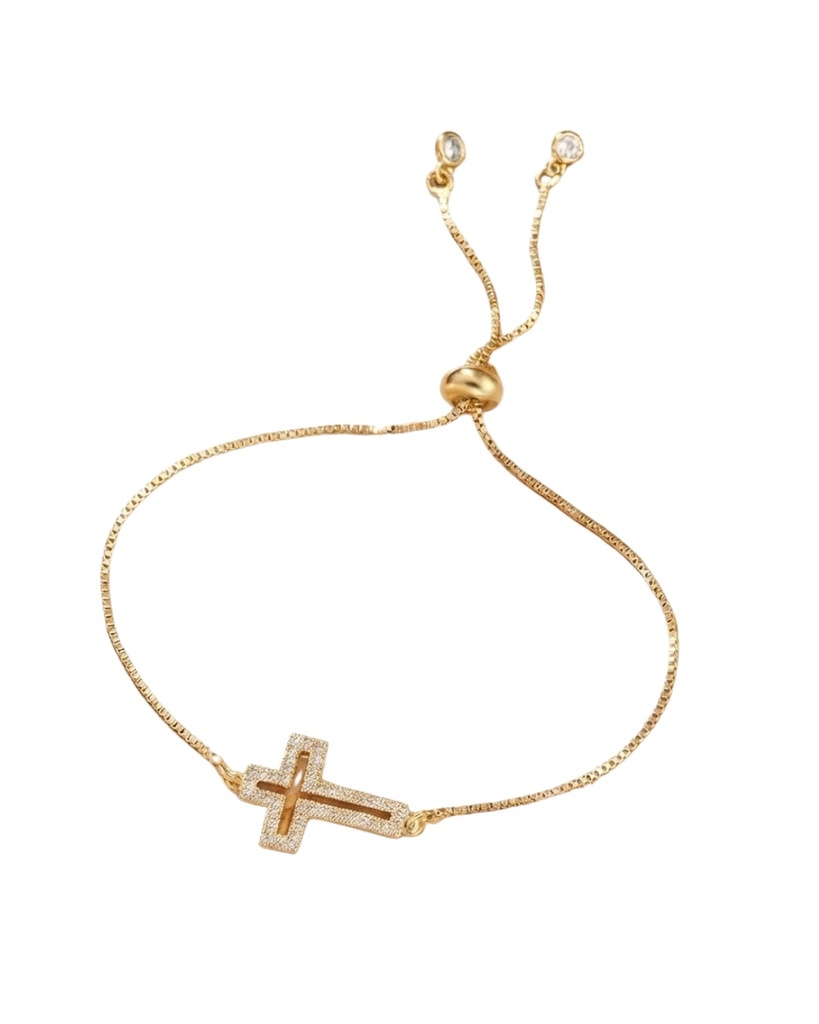 [4156] Pulsera Cruz ajustable circones dorada