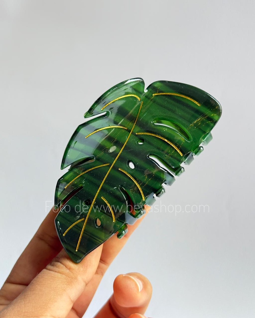[4162 - Verde Musgo] Pinza hoja monstera verde