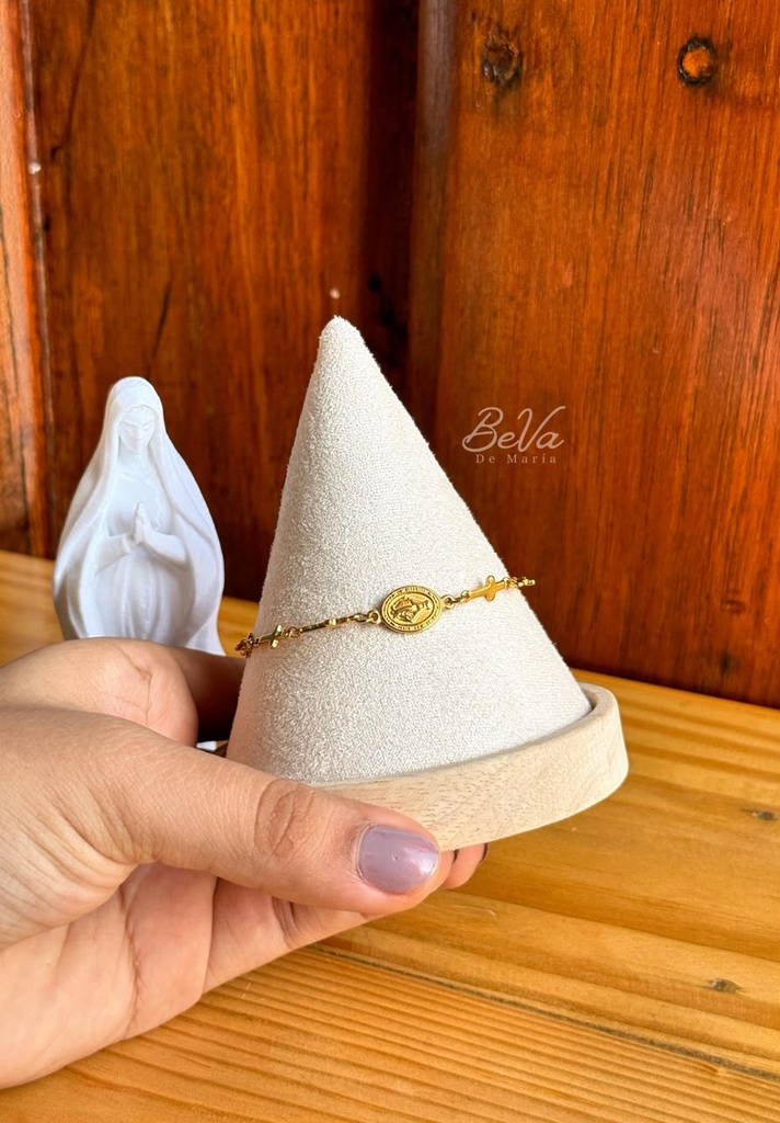 [4198] Pulsera Denario Dorada con Cruces y Medalla