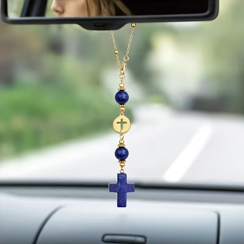Colgante de Rosario Azul y Dorado