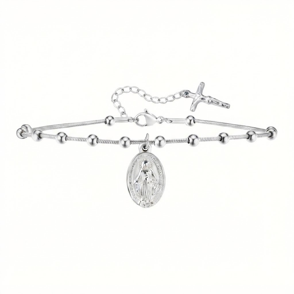 Pulsera Rosario Fina Plateada con Medalla Milagrosa