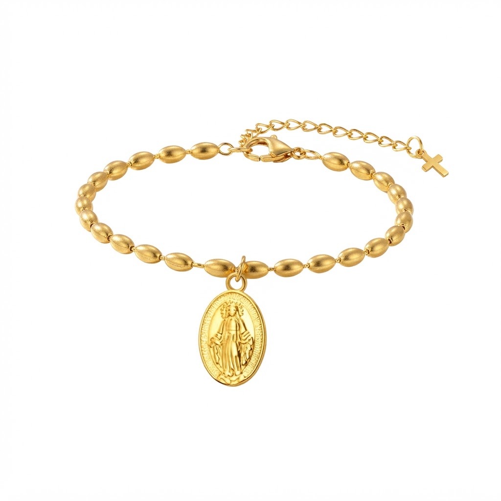 Pulsera Denario Dorada Cuentas Ovaladas