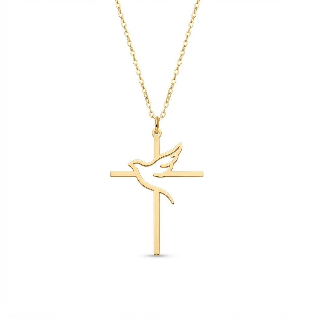 Cadena de cruz con Paloma del Espíritu Santo