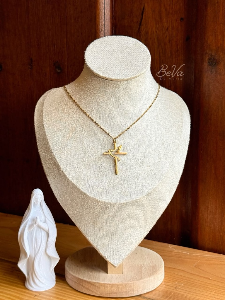 Cadena de cruz con Paloma del Espíritu Santo (Dorado)