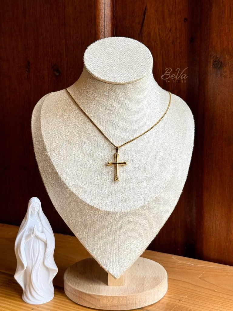 [4254] Cadena fina dorada con dije de Cruz clásica
