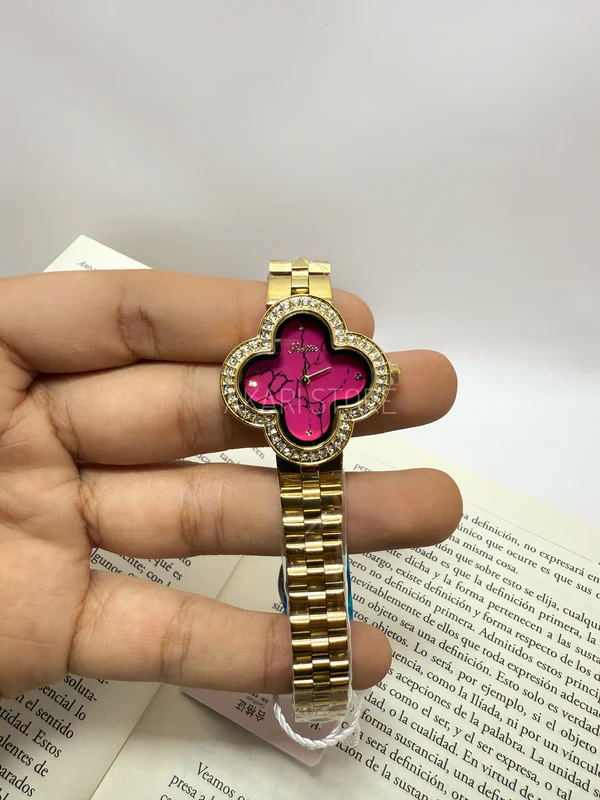 [3119] Reloj Estrella dorado/fucsia