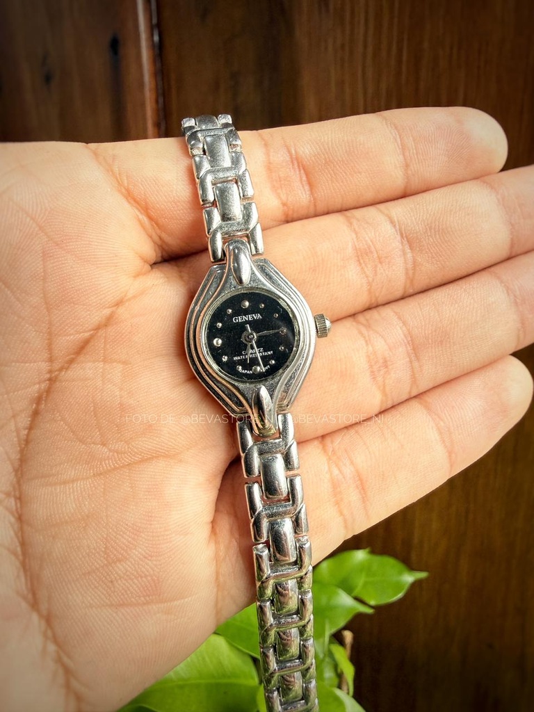 [3055] Reloj Rosalva plateado/negro
