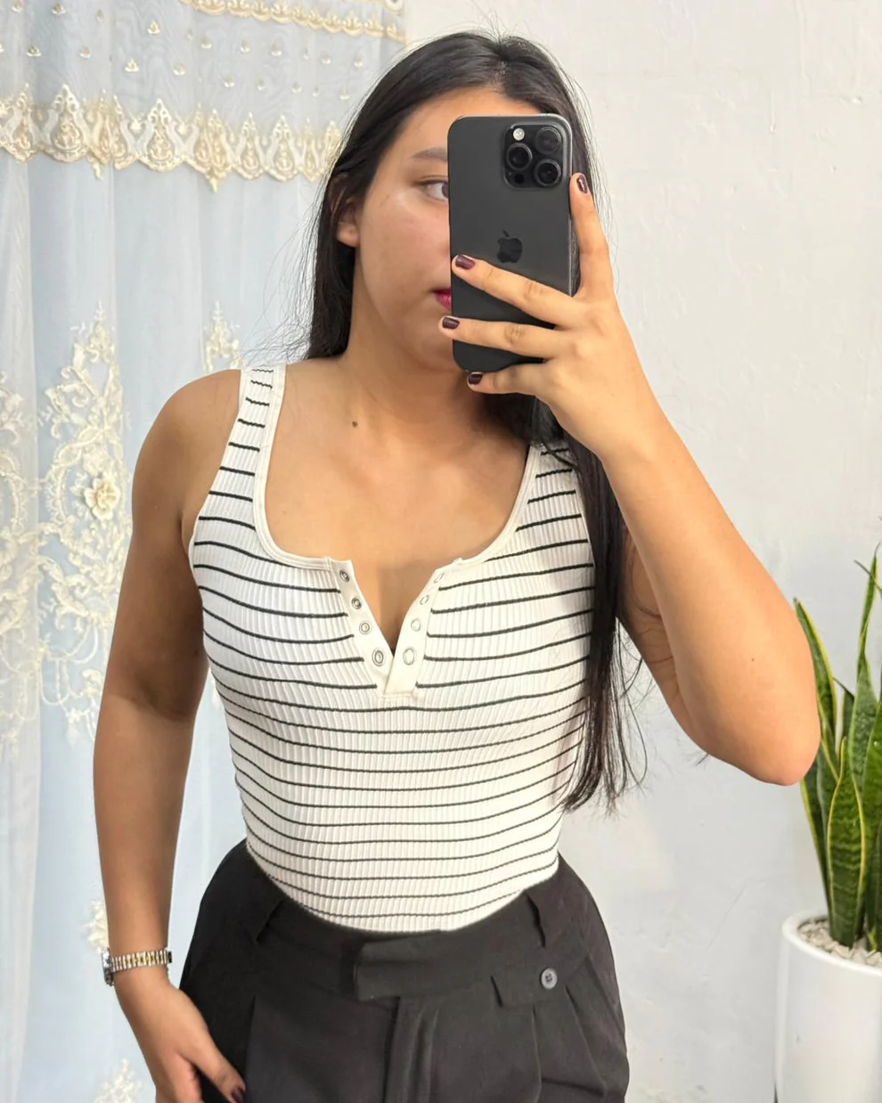 Crop top Paola blanco rayado (S/M)