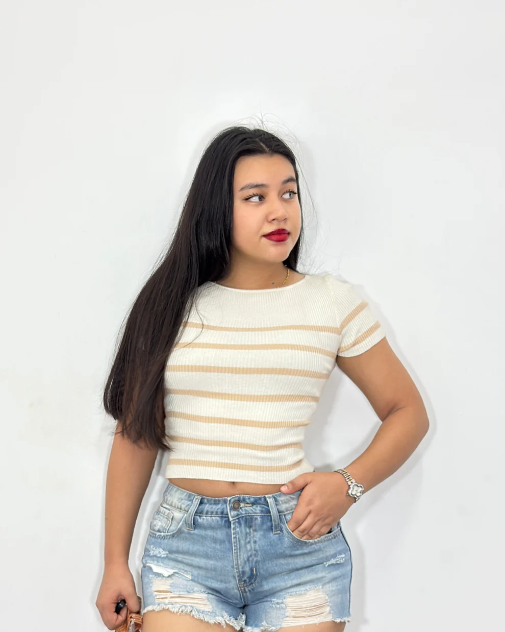 [1471] Crop top Nadieska rayas beige