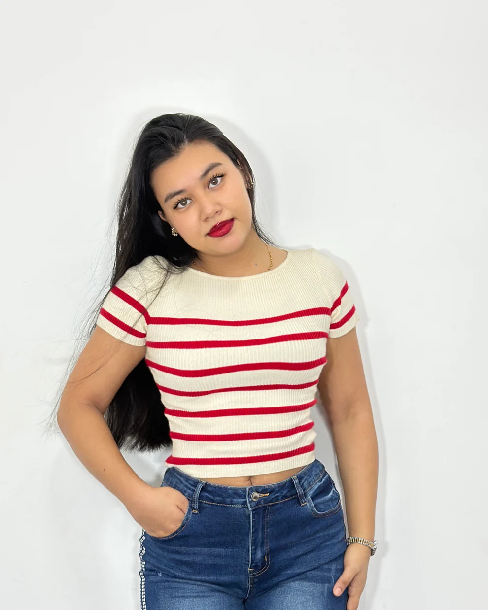 Crop top Nadieska rayas rojas (S)