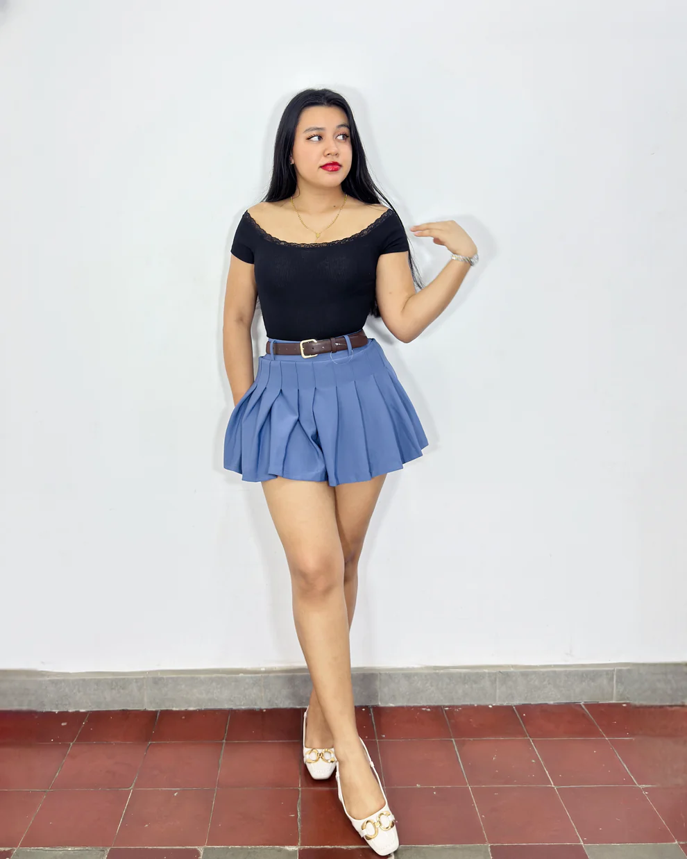 Falda plisada Francis azul (S)