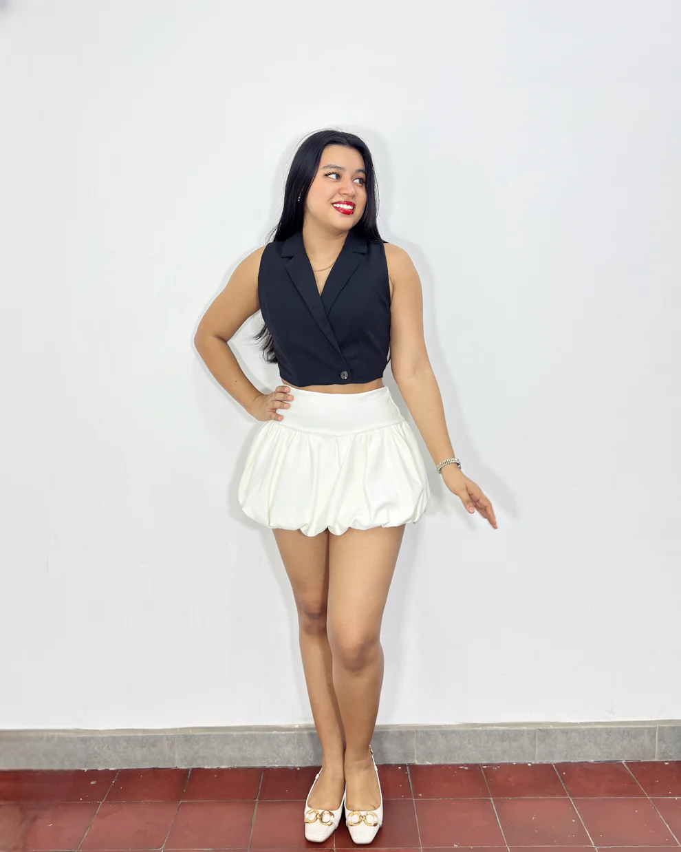 [1712] Falda globo Vanessa blanco