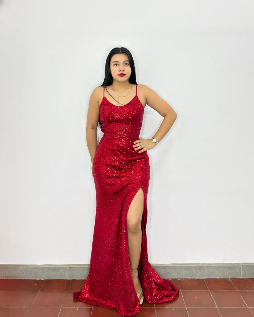 [2083] Vestido  Gabriela rojo