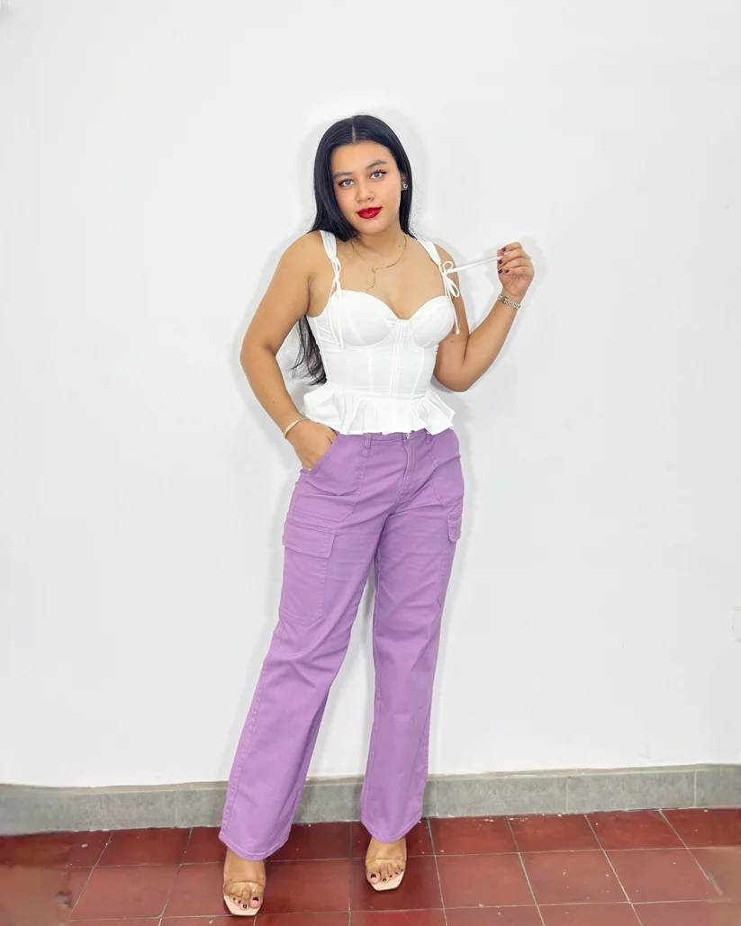 Pantalón Yovania casual cargo lila