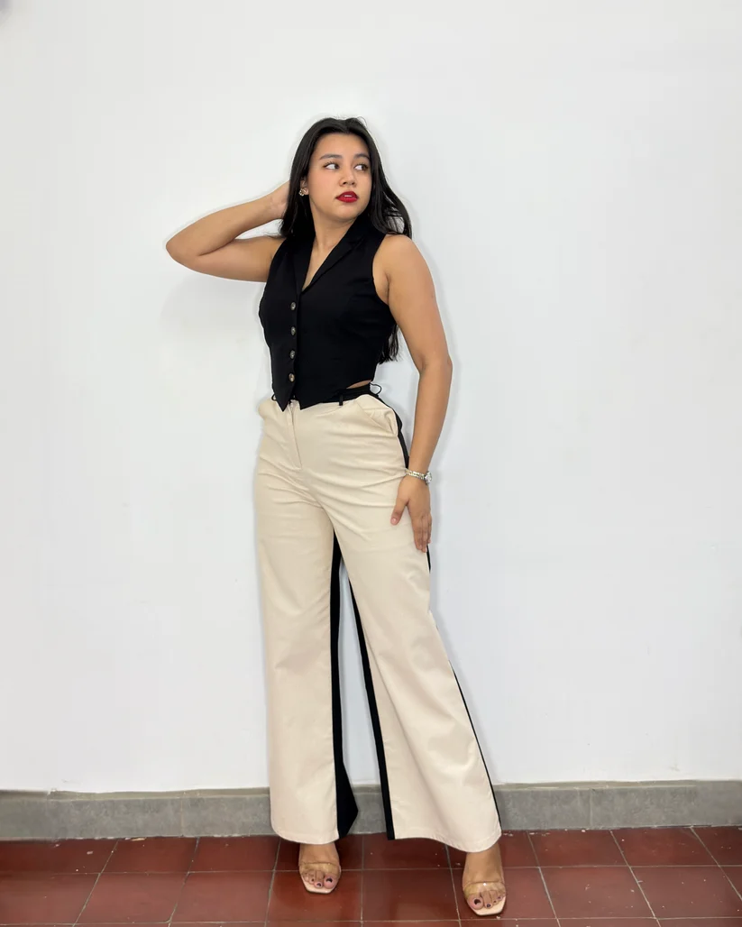 Pantalón María Negro y crema