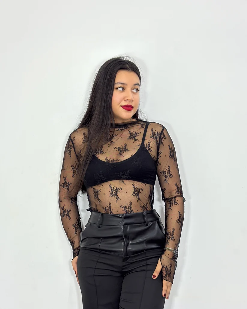 Top encaje manga larga Nereida negra (M)
