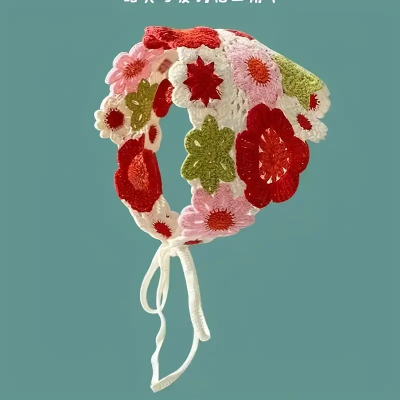 [1043] Diadema de Crochet de estampado floral rojo