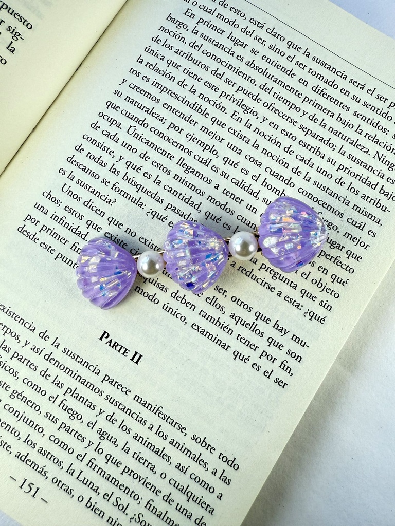 [1064] Broche de cabello violeta concha con perlas