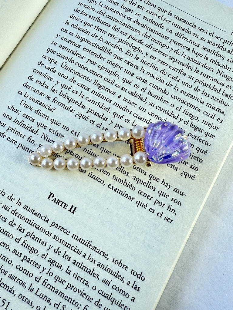 [1067] Broche de cabello violeta fila de perlas
