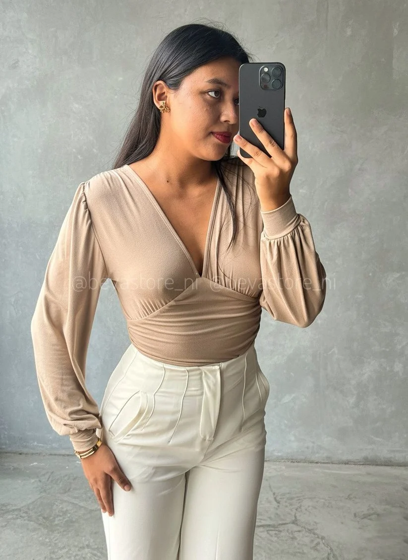 BodySuit manga larga Nancy beige (S)