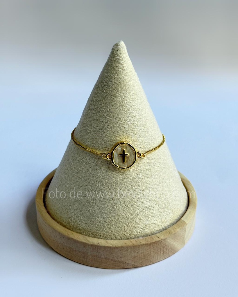 [4020] Pulsera dorada con dije de cruz