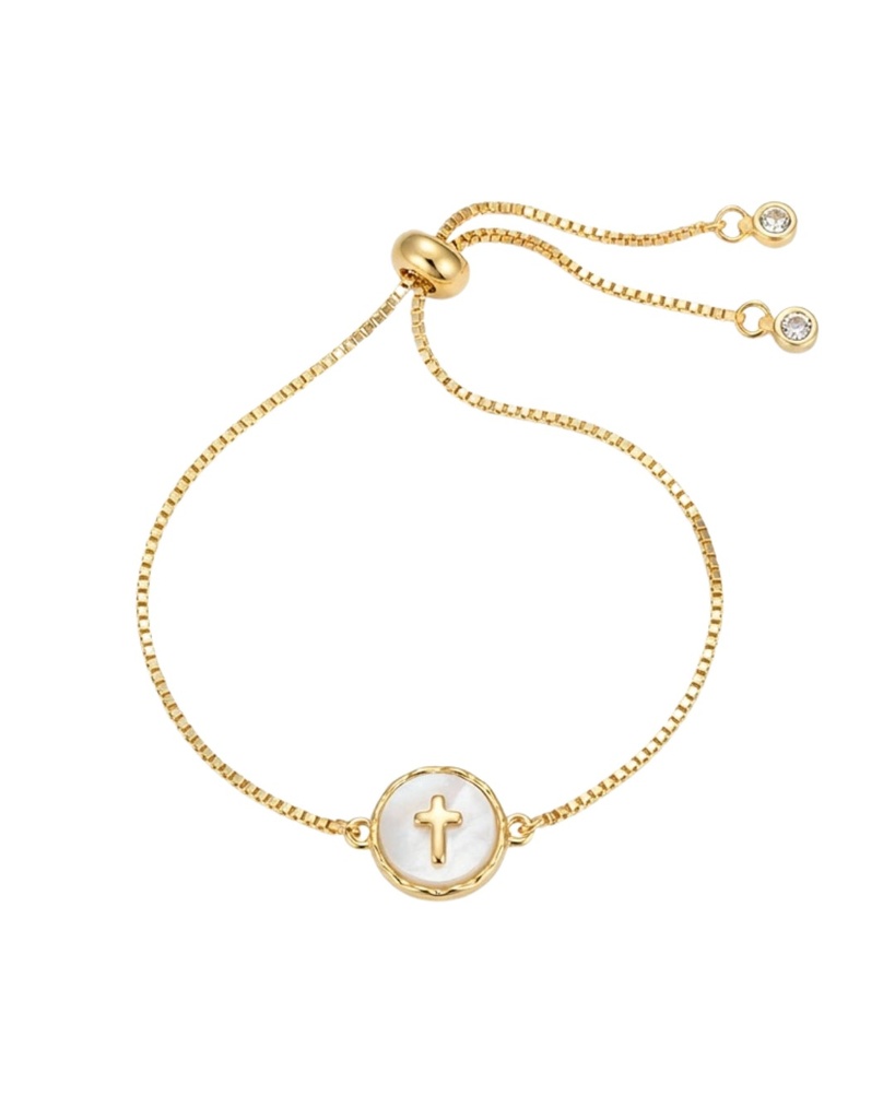 Pulsera dorada con dije de cruz