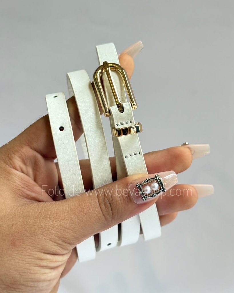 Cinturón de dama con hebilla dorada (Beige)