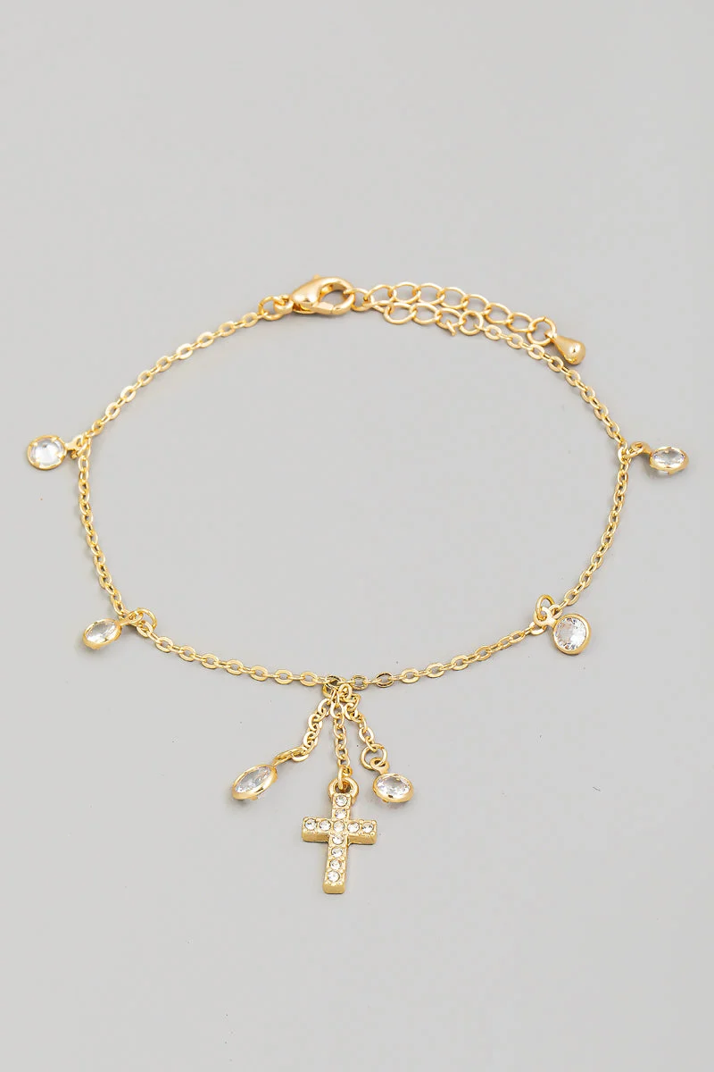 [2319] Pulsera con dijes de cruz y circonias