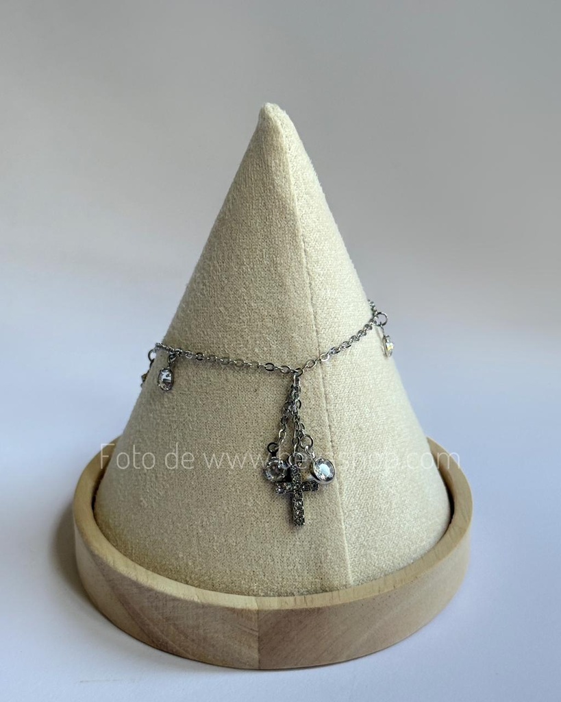 [2319] Pulsera con dijes de cruz y circonias